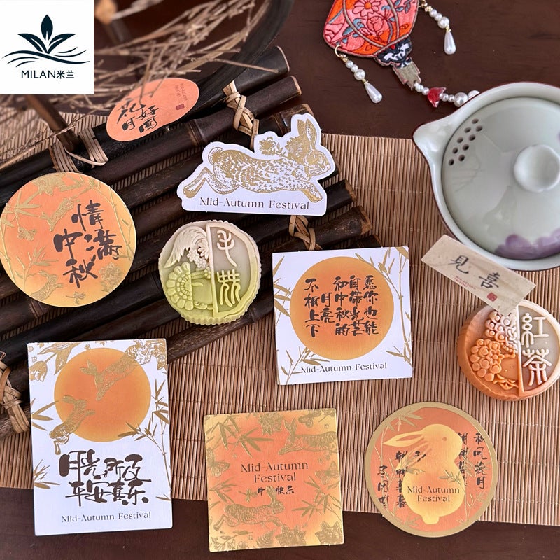 Mid-Autumn Festival New Chinese Bronzing Greeting Card Holiday Blessing Card Postcard Tag Sticker Sticker Gift Decoration - Image 2